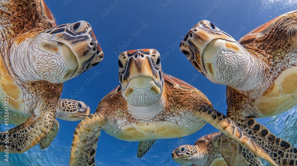 Obraz premium Underwater event sea turtles swimming coral reef photography tropical ocean close-up view marine conservation