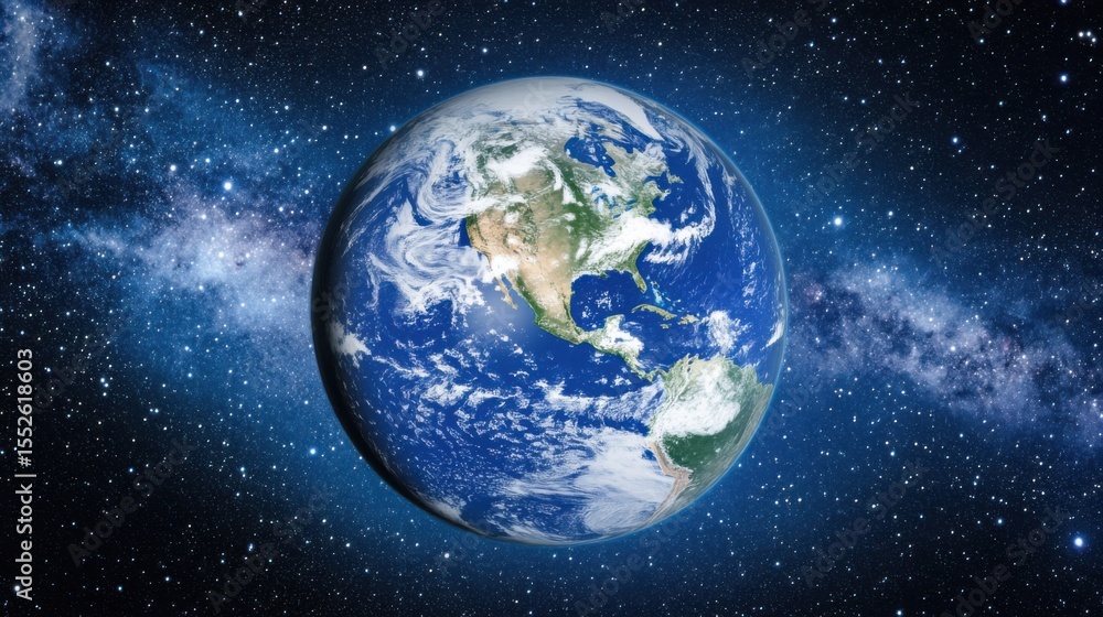 Obraz premium Earth in Space with Starry Galaxy Background