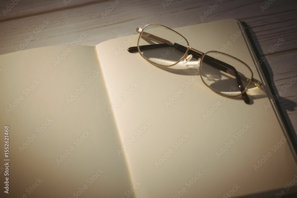 Fototapeta premium Old fashioned eyeglasses kept on blank book