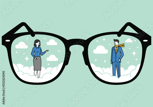 Happy family vector illustration with a man and woman in fashionable eyewear