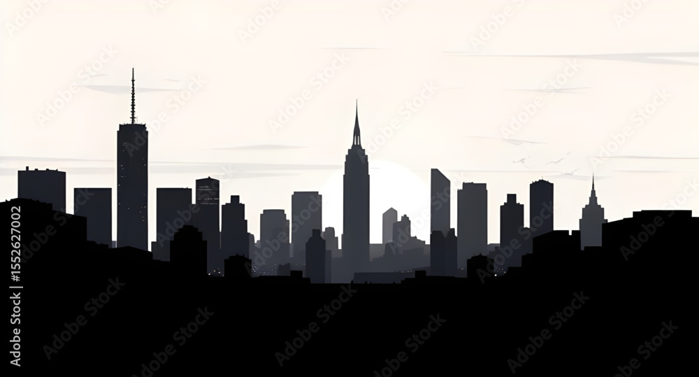 Naklejka premium City horizon sunset, Downtown sunset view, Sunset city lights, Sunset over skyscrapers, Orange sky city, Sun setting behind buildings, Urban sunset scene, Sunset silhouette city, Sunset sky above city