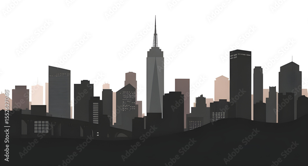 Fototapeta premium Skyline at sunset, City horizon sunset, Downtown sunset view, Sunset city lights, Sunset over skyscrapers, Orange sky city, Sun setting behind buildings, Urban sunset scene, Sunset silhouette city, S