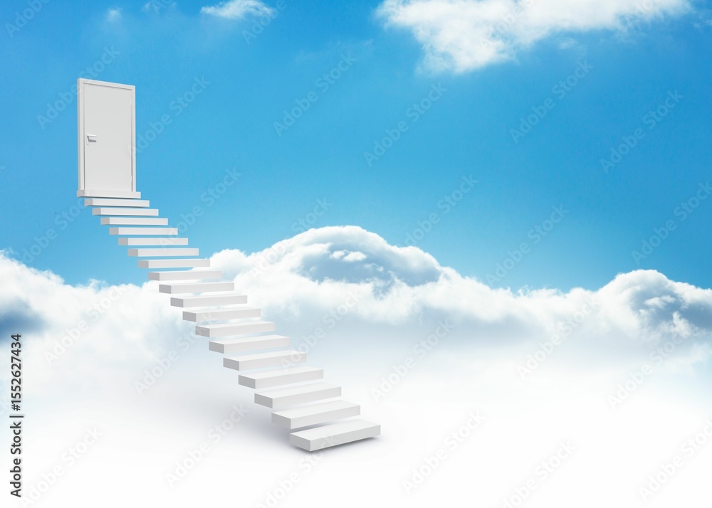 Obraz premium Steps leading to closed door in the sky