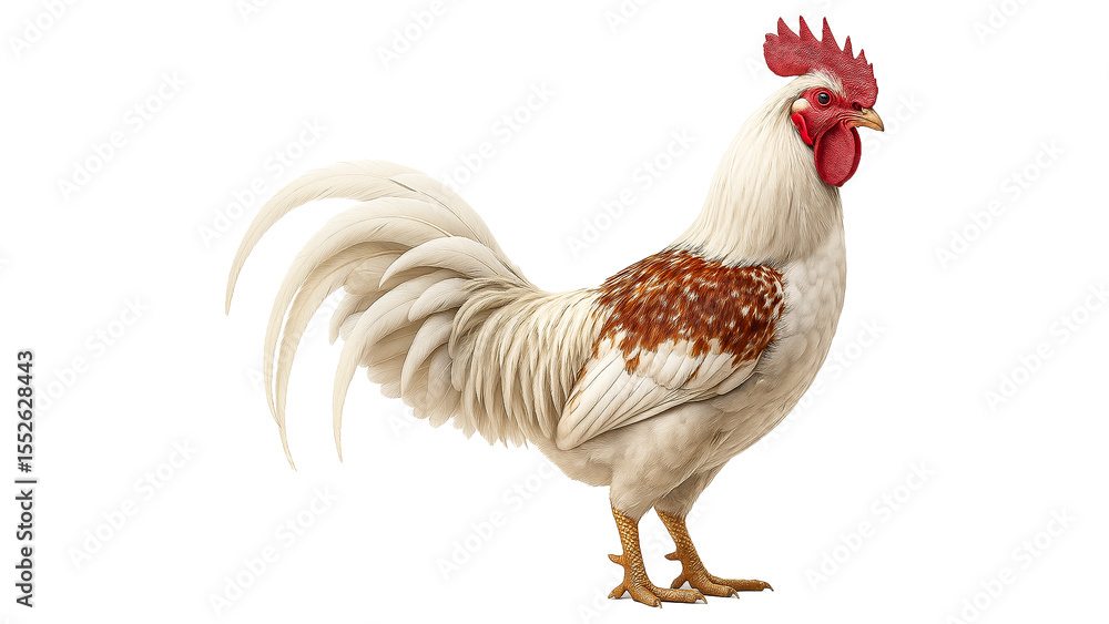 Fototapeta premium White Rooster with Reddish Brown Speckles.
