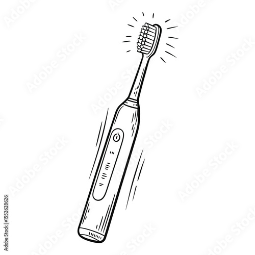Hand drawn electric toothbrush illustration in black and white vector format