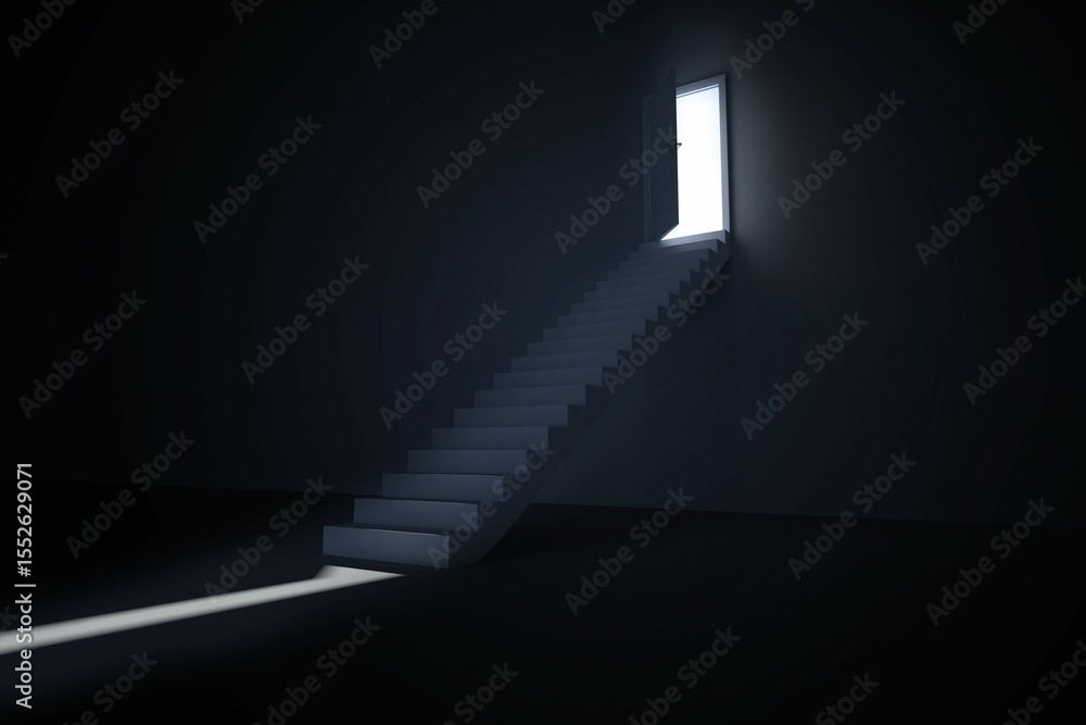 Naklejka premium Door opening revealing light at top of steps