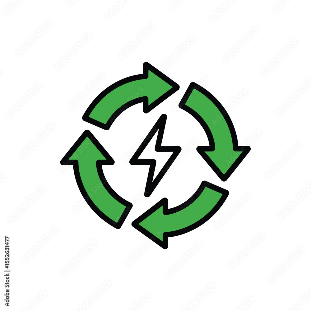 Obraz premium Green Circular Arrows with Lightning Bolt Icon