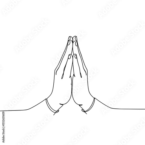 Minimalistic line art of praying hands pose, spiritual gratitude illustration