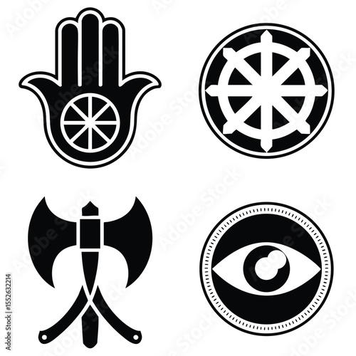 Spiritual & Pagan Symbols: Hamsa, Dharmachakra, Double Axe, Eye of Providence