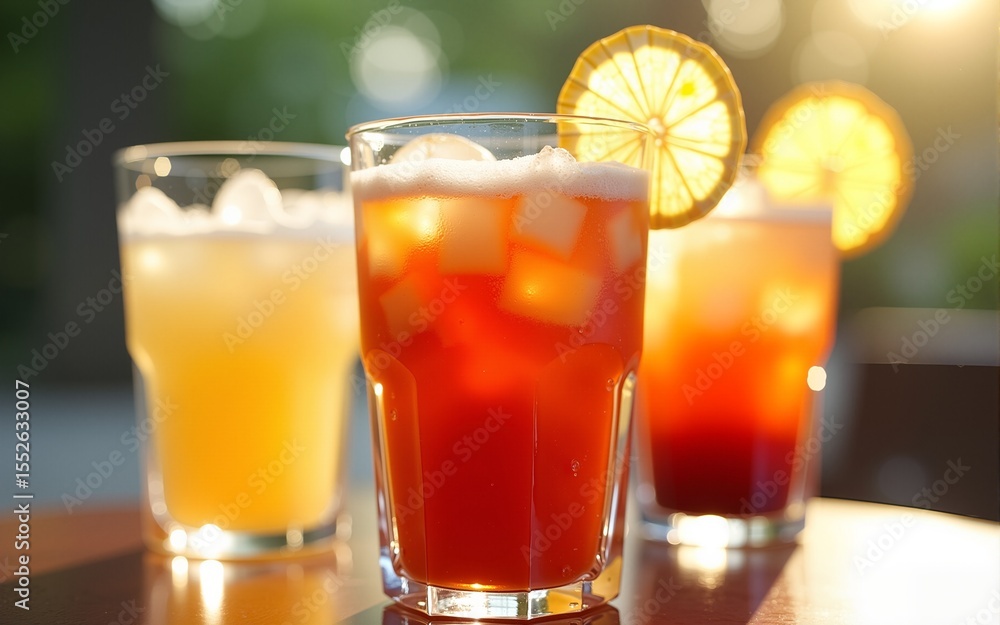 Refreshing Iced Cola: Sunlit Summer Drinks in Glasses. High quality Refreshing Iced Cola: Sunlit Summer Drinks in Glasses. High quality