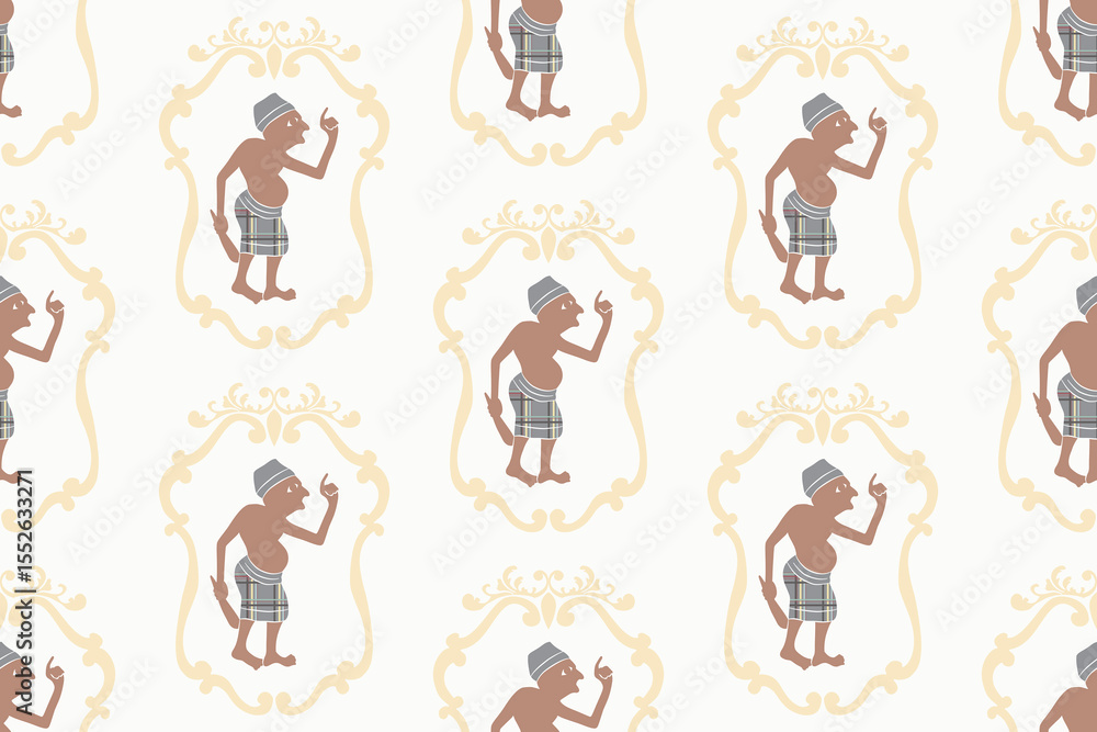 Naklejka premium Nang Talung Seamless Pattern. Traditional Thai Shadow Puppet Art from Southern Thailand