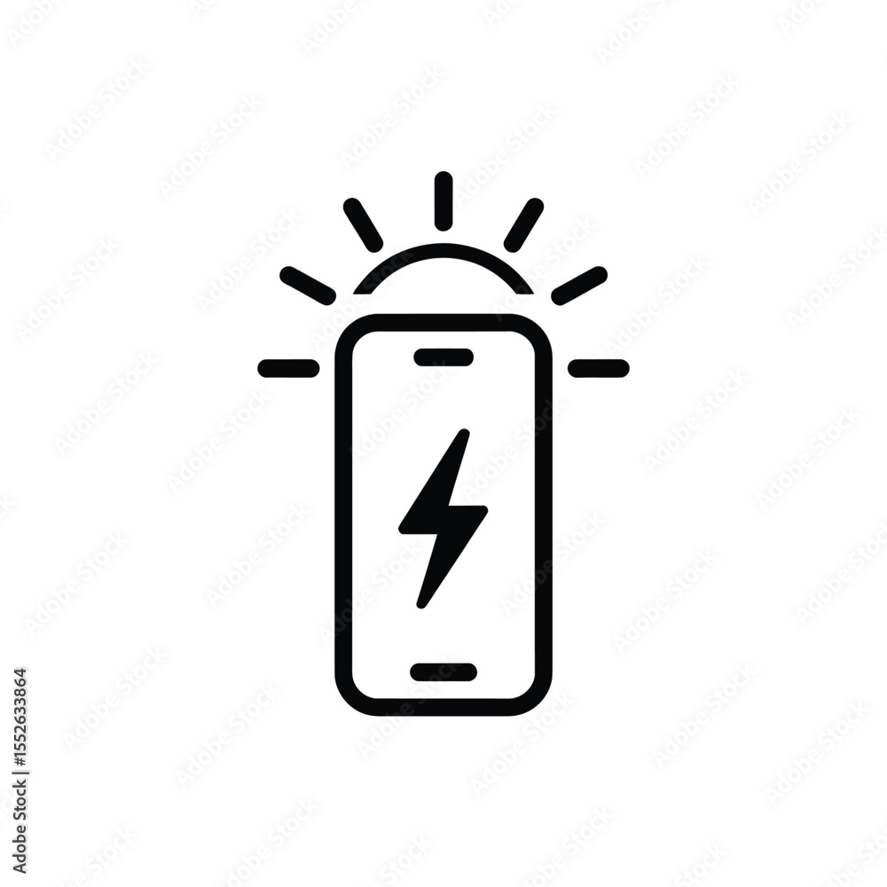 Obraz premium Smartphone Charging Icon with Sun Rays