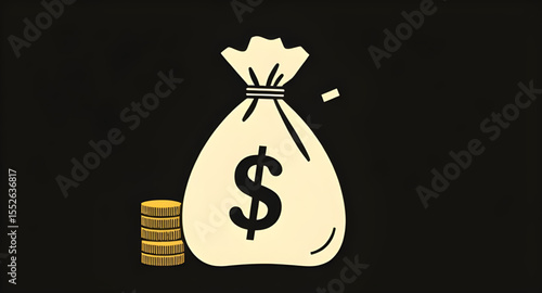 Cash bag icon, Money sack vector, Bag with dollar sign, Wealth icon, Money pouch, Finance icon, Investment icon, Savings bag, Money symbol icon, Banking icon, Dollar bag, Economic icon