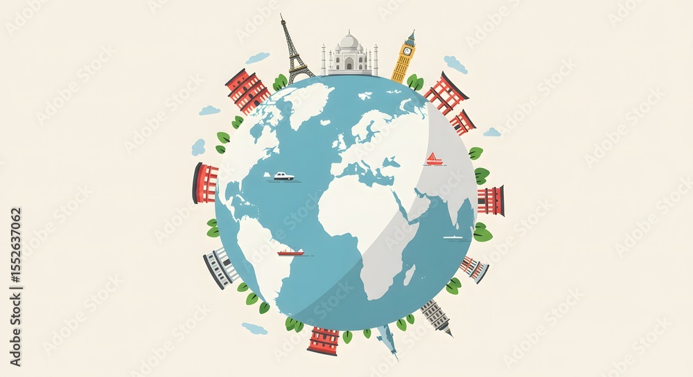 Naklejka premium World Travel Iconic Landmarks & Global Adventures
