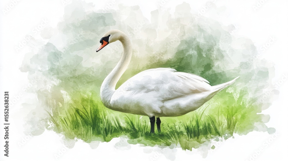Fototapeta premium Majestic swan in a tranquil meadow