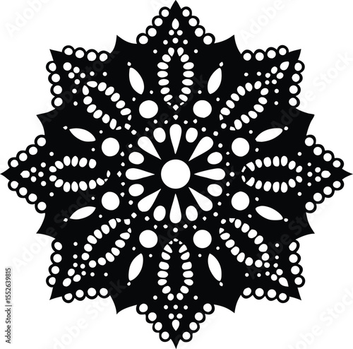 Ornate Black Mandala Star Design – Intricate Symmetrical Floral Vector for Art, Decor, or Tattoo