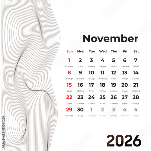 November 2026 Weton calendar balances sacred tradition with modern simplicity. Ideal for life planning guided by ancestral cycles.