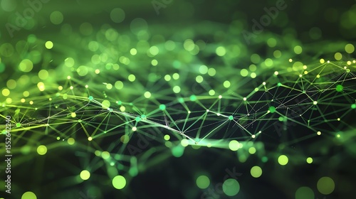 Glowing green neural network. Artificial intelligence concept. 3D rendering.