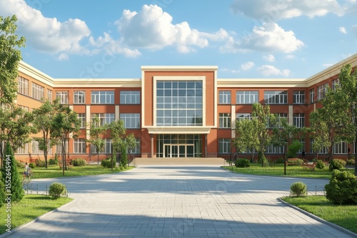 Wallpaper Mural High School Exterior. 3D Illustration of School Entrance Facade Torontodigital.ca