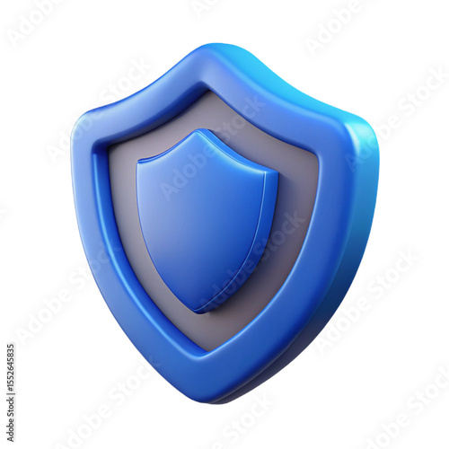 Blue 3d shield emblem symbol security protection concept isolated on transparent background
