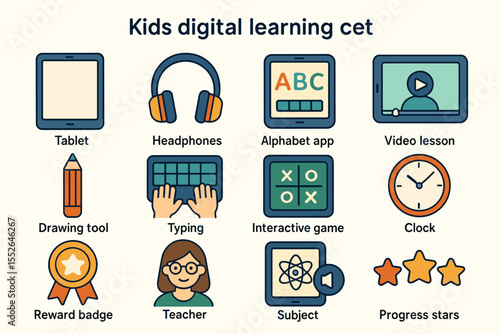 Kids digital learning set: tools and apps for interactive education
