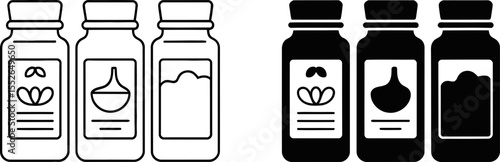 Bottles vector illustration set, medicine bottles, essential oil bottles, syrup bottles, tincture bottles editable vector illustration with png format
