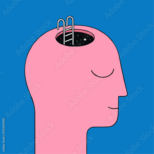Human head silhouette with staircase to the head. Psychotherapy mental health concept, or inner space concept. Trendy flat styled vector illustration. 
