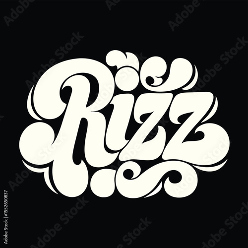 "Rizz" Swirl Typography Logo. Trendy Slang Lettering Vector Icon. Modern Gen Z Text Symbol for Social Media or Sticker Design