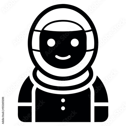 Black and White Icon of a Person Wearing Winter Gear with Hood and Scarf