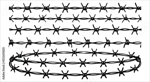 Vector Collection of Barbed Wire Fence Line Icons for Security and Border Design