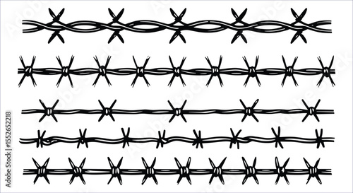 Vector Collection of Barbed Wire Fence Line Icons for Security and Border Design