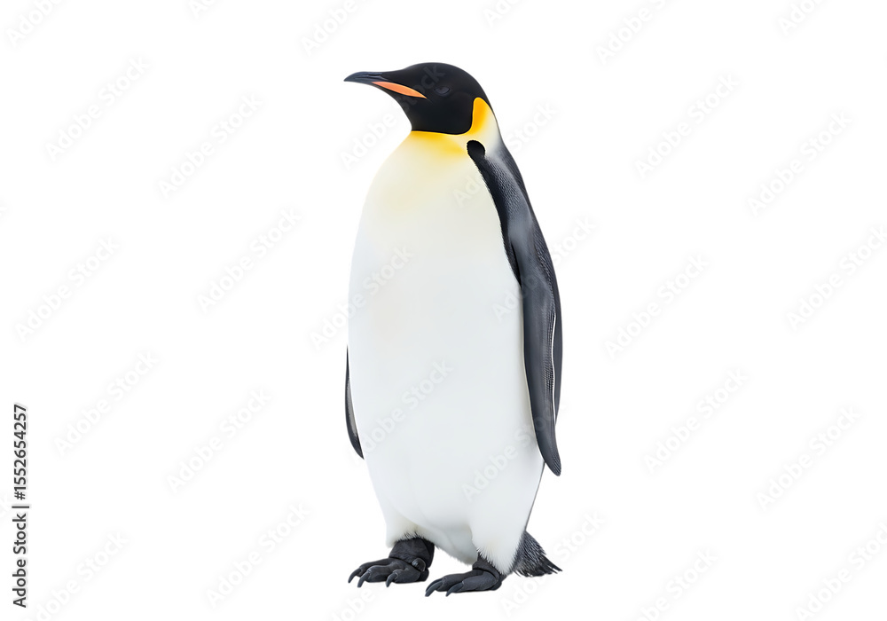 Fototapeta premium Majestic emperor penguin standing tall against a pure black background displaying natural beauty