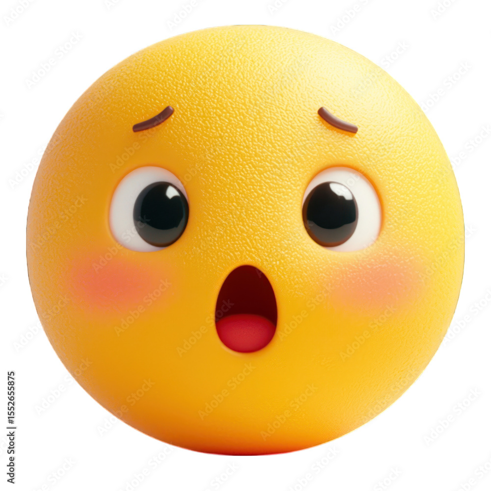 Fototapeta premium Round yellow emoji with wide-eyed, slightly worried look