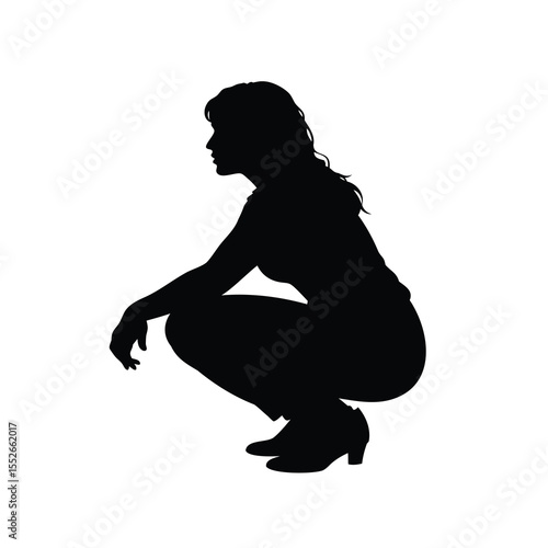 Silhouette of a woman in a crouched position wearing heeled shoes