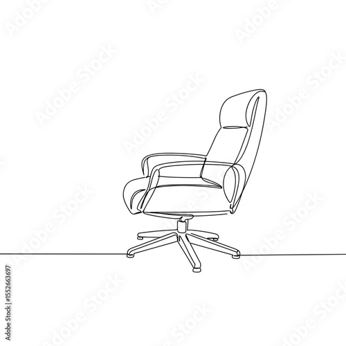 Modern swivel chair in minimalist line art style on white background  