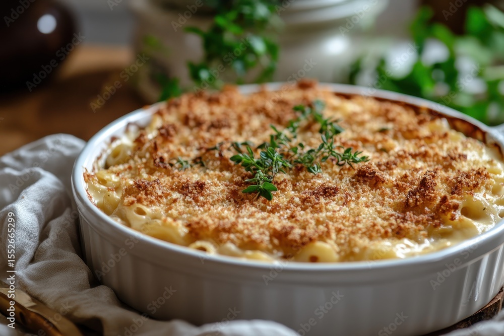 Creamy Baked Pasta with Golden Brown Topping and Fresh Herbs Creamy Baked Pasta with Golden Brown Topping and Fresh Herbs