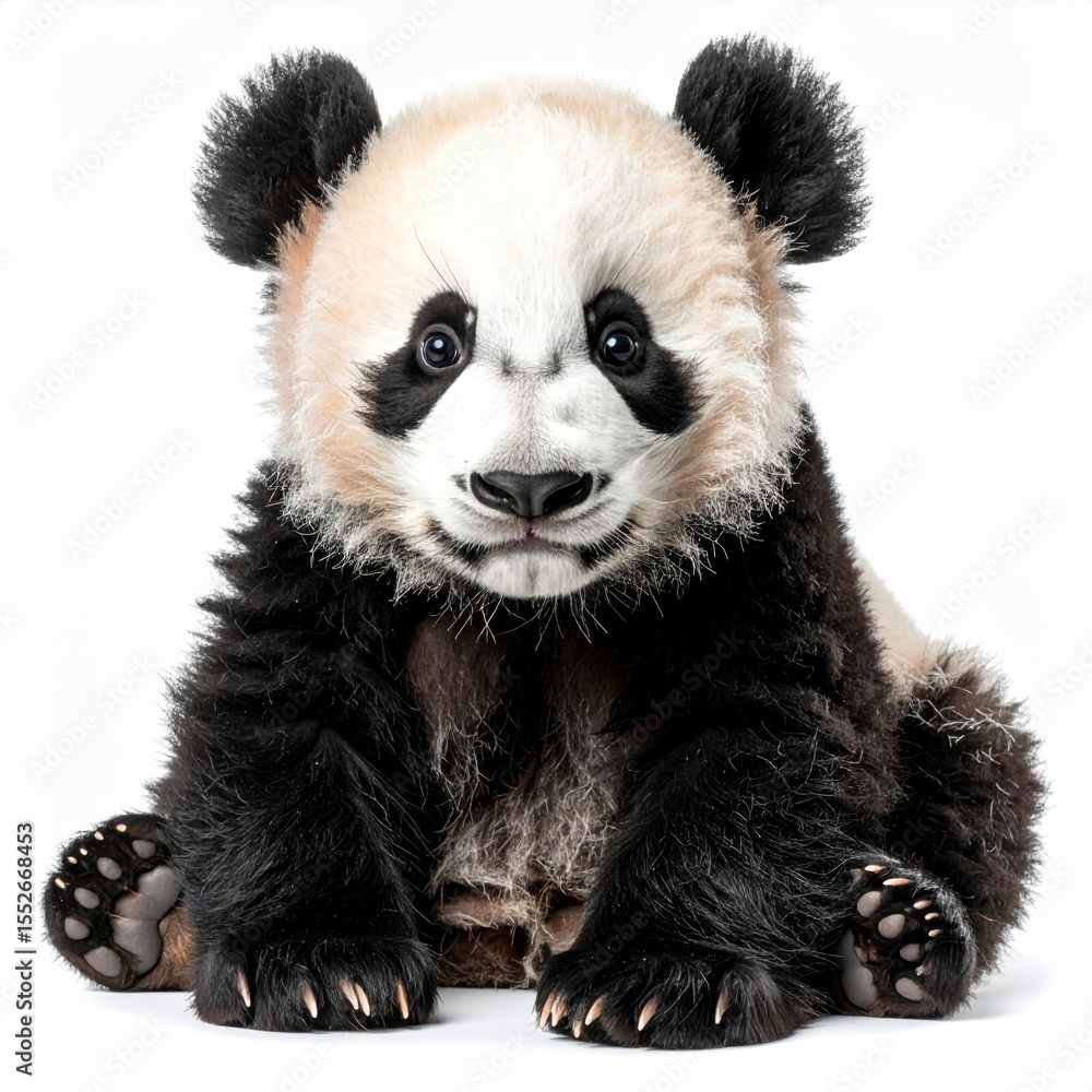 Fototapeta premium Adorable Panda Cub Sitting on White Background