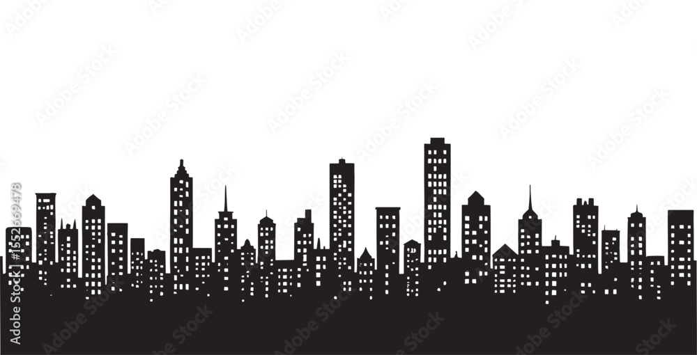 Obraz premium city skyline pixelated vector illustration background black and white, silhouette pixel city 