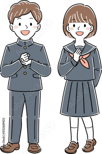 解決策に納得する制服姿の男女の学生のイラスト　全身