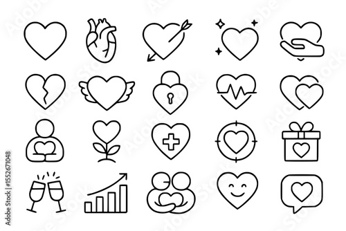 Heart & Emotion Line Icons: Love, Relationship & Healthcare Vector Set