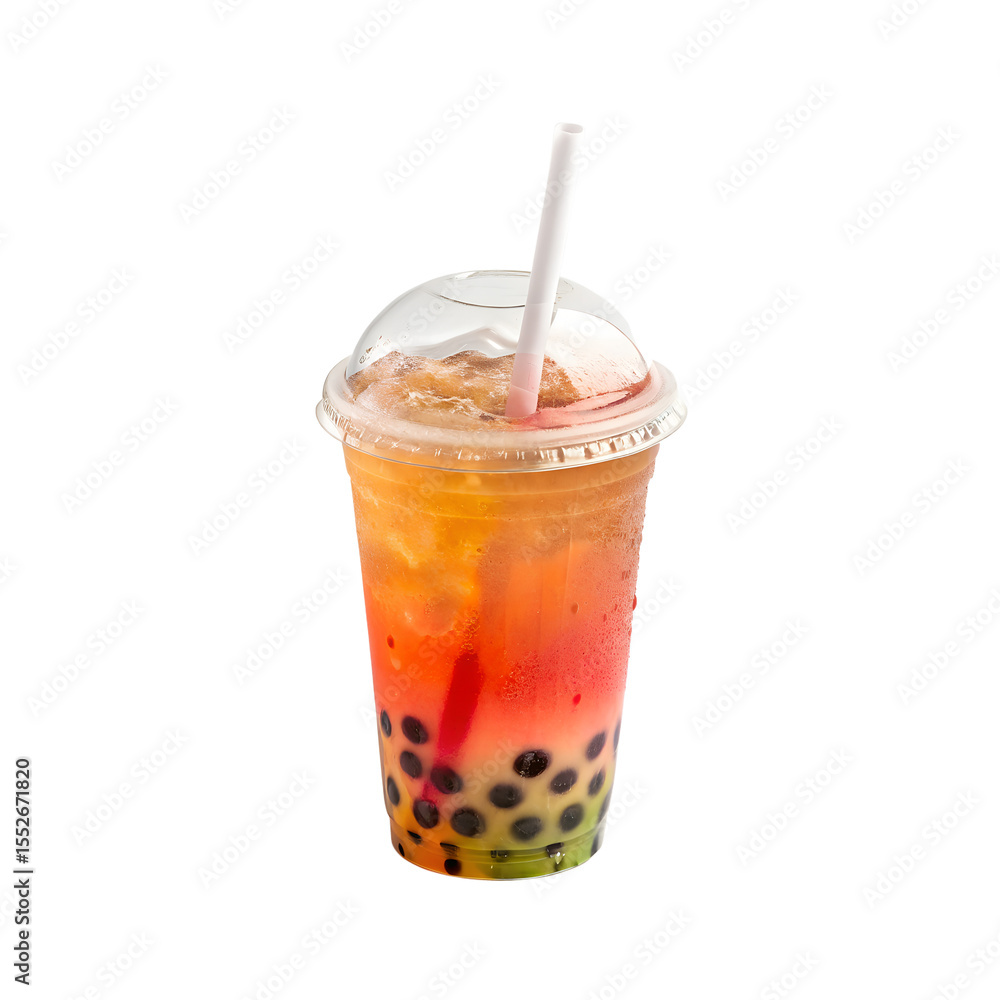 Obraz premium A refreshing bubble tea in a plastic cup with a straw, isolated on transparent background