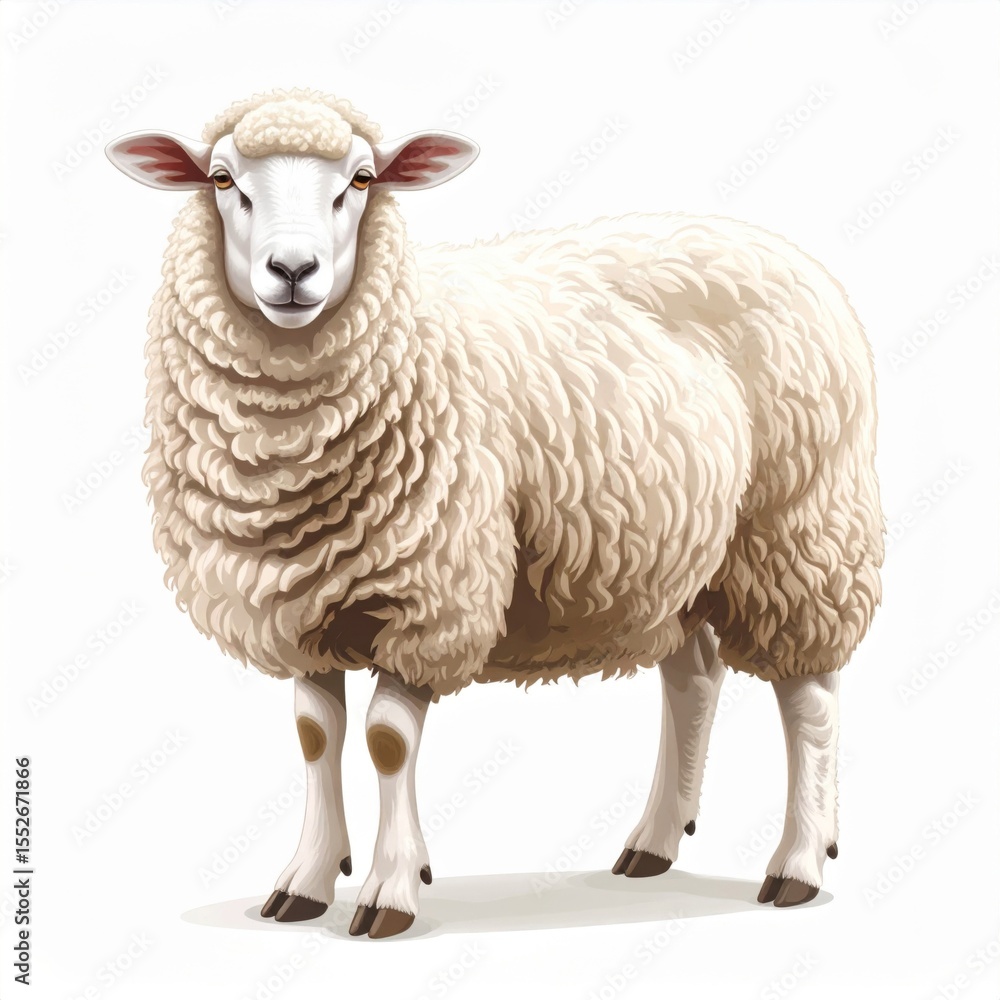White Fluffy Sheep Standing on White Background White Fluffy Sheep Standing on White Background
