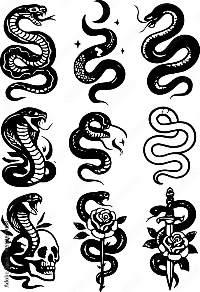 Obraz premium Bold Ink: Classic, Tribal & Serpent Tattoo Designs