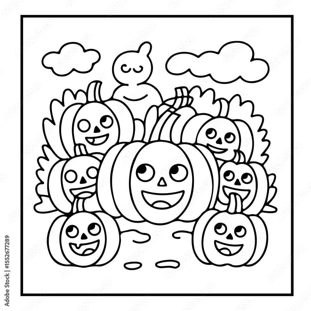 Fototapeta premium Adorable Cute Halloween Kids Coloring Pages for Kids and Adults.