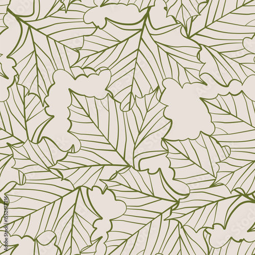 Maple Leaves Seamless Pattern Minimalist Line Art Style. Maple Leaves Hand Drawn Minimal Wallpaper Background Design. Season Fall Template for Poster, Banner, Web, Social Media. Vector