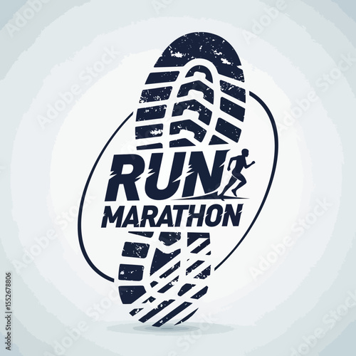 Creative marathon running concept with shoe print and runner silhouette design