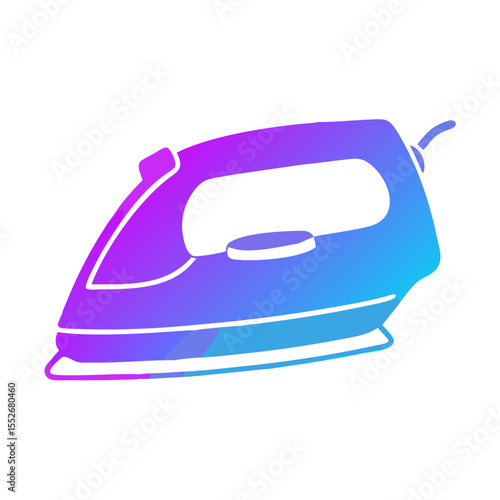 Flat iron icon in gradient line style, blue-violet, textile use
