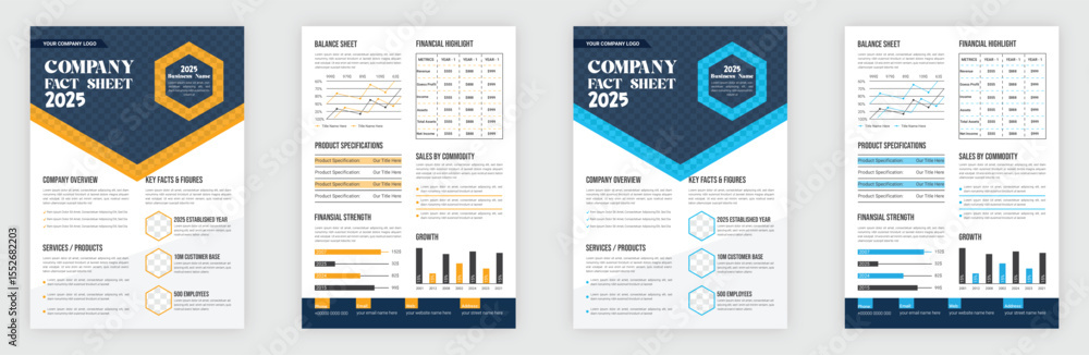 Obraz premium Nonprofit Organization Fact Sheet layout design template with 2 style design concept, Technical Data Sheet Template Design, Product Specifications Sheet Template, flyer design, Business Fact Sheet