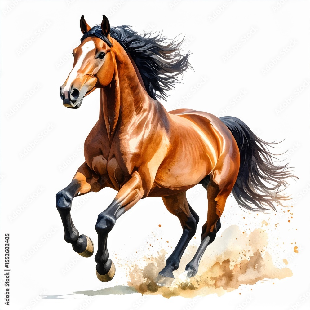 Obraz premium Powerful Chestnut Horse Galloping on White Background