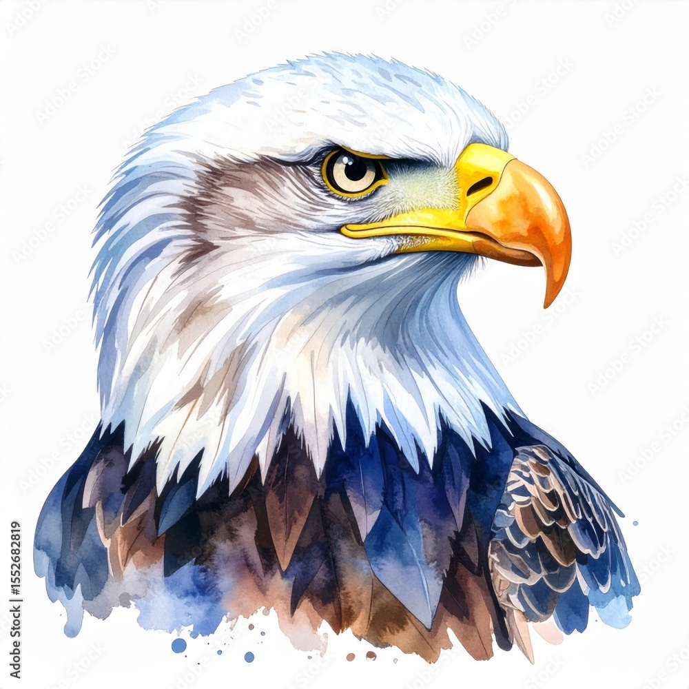 Naklejka premium Majestic Bald Eagle Watercolor Portrait